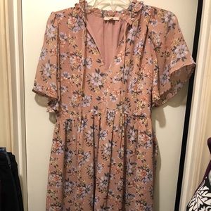 Blush floral dress with flutter sleeves